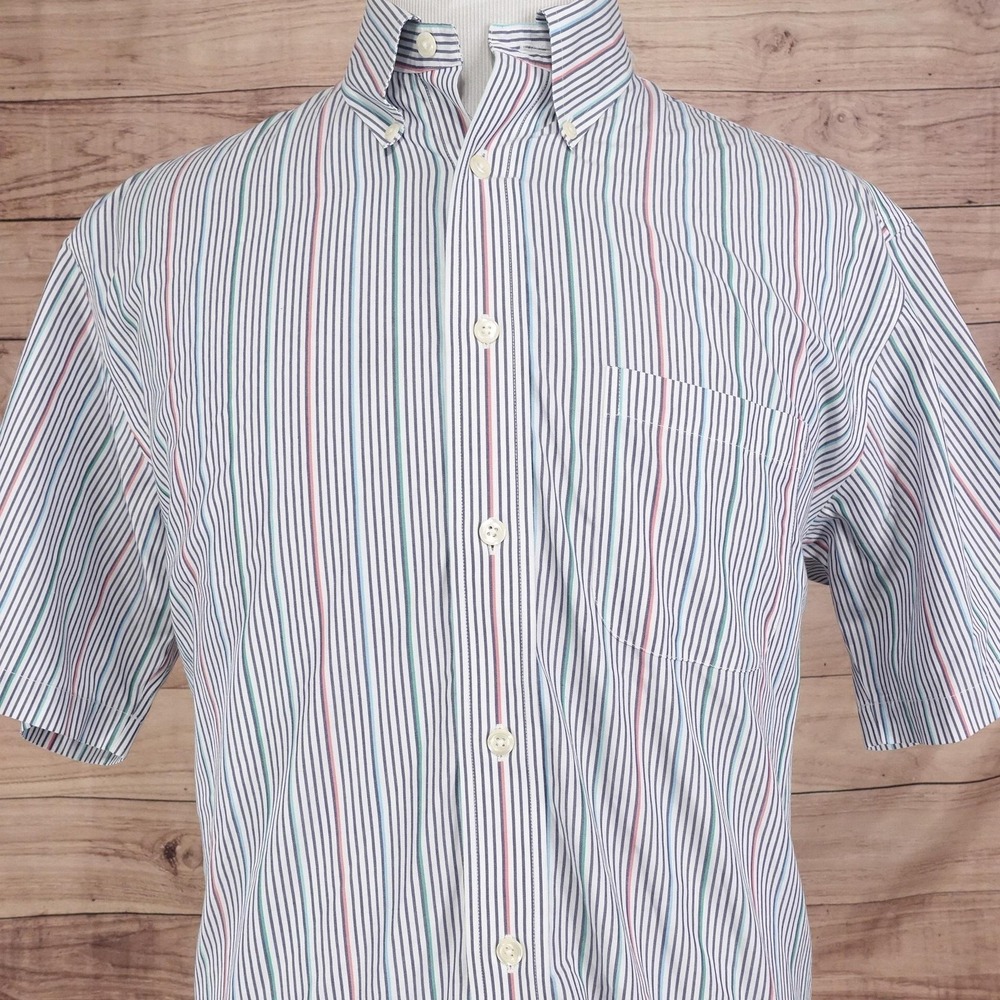 Brooks Brothers 346 Shirt Mens L Multicolor Stripe S/S Button-Up Non Iron Cotton